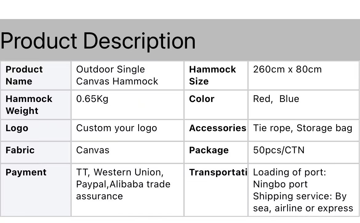 Cheap Goat Tents Single Size High Quality Best Selling Camping Hammock Cotton with Carrying Bag and Tie Rope   